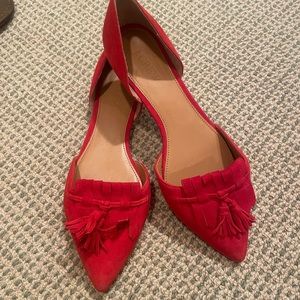 J Crew red suede flats, size 8